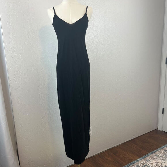 Commando Dress Womens S/M Black Slip Bodycon Lightweight Stretch Back Slit Long - Picture 1 of 10